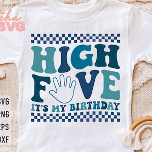 High Five 5-årsdagspojke SVG, T-shirtdesign för småbarn (digital nedladdning)
