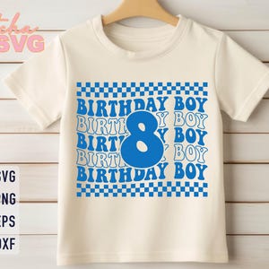 Arquivo SVG para camiseta de aniversário infantil de 8 anos: Design para camiseta de aniversário para criança (Download digital)