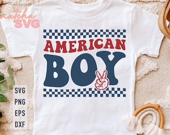 SVG de American Boy 4 de julio: Diseño patriótico retro (descarga digital)