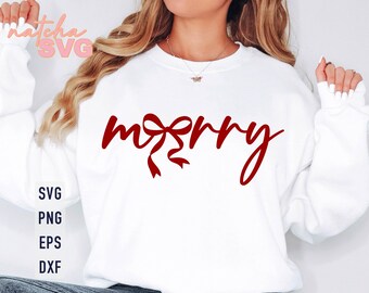 Merry Christmas Bow SVG, Shirt Design (Digital Download)