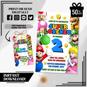 Bearbeitbare Super Mario Geburtstagseinladung | Druckbare Mario Bros Party Einladen | Digitale Vorlage | Lustiges Gaming-Thema | Sofort Download