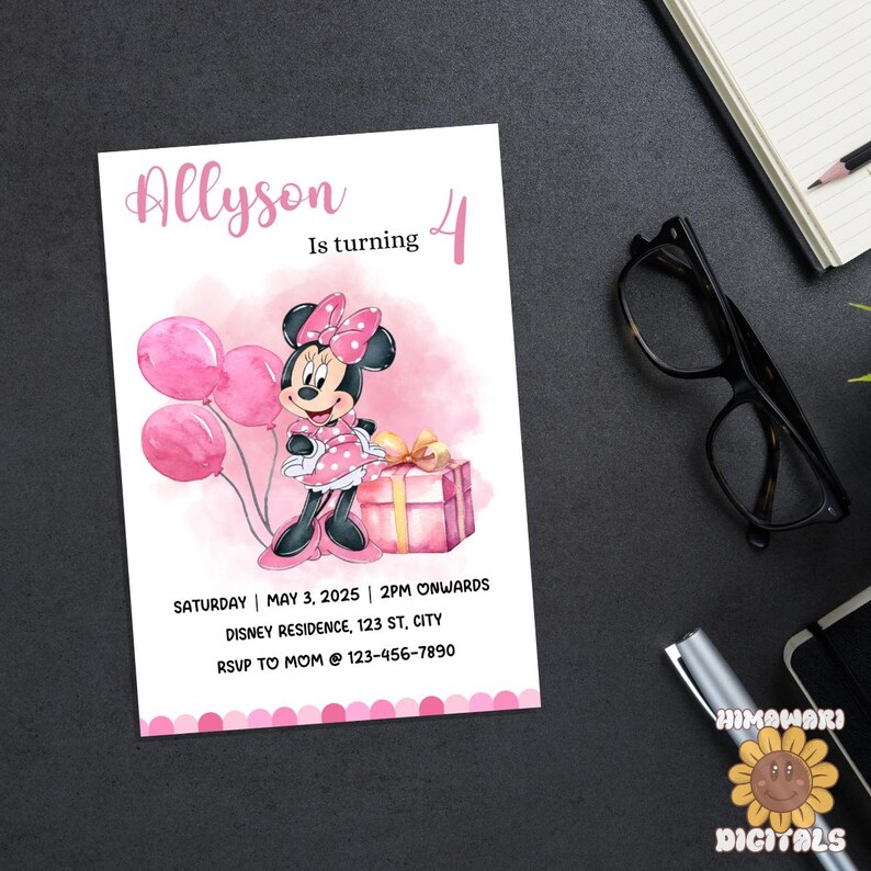 Editable Minnie Birthday Invitation | Pink Polka Dot Mouse Party Invite ...