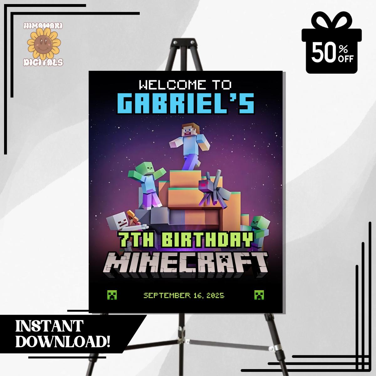 Editable Minecrafter Birthday Welcome Sign | Gamer Party Sign | Block Building Theme | Digital Template | Printable | Instant Download