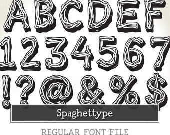 SPAGHETTYPE Pasta Font otf + ttf – Twisted Noodle Alphabet for Restaurant Menus, Funny Posters, DIY Crafts & Packaging
