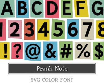 PRANK NOTE Font – Cut Paper Collage Letters – Playful Prank Style for DIY Cards, Birthday Invitations, Posters, Scrapbook & Party Decor