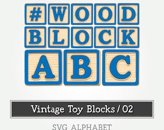 VINTAGE TOY BLOCKS / 02 – Vintage Toy Alphabet svg – Wooden Blocks Letters, Nursery Decor, Baby Room Clipart, Classic Children Display