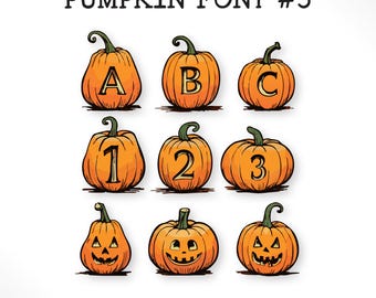 PUMPKIN CARVED FONT - Halloween Alphabet Funny Spooky Letter Jack-O-Lantern Fall Lettering Greeting Card Comicbook Illustration