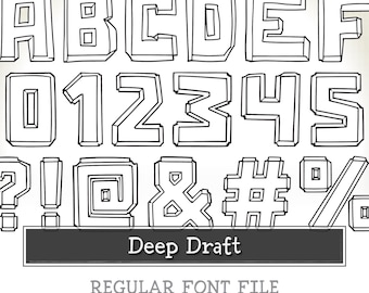 DEEP DRAFT Font – Sketchy 3D Display Typeface otf + ttf – Hand-Drawn Alphabet for Posters, Invitations, Stickers & Creative Crafts