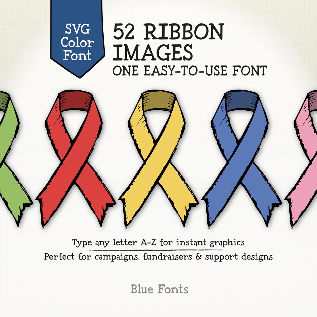 AWARENESS RIBBONS Pack 01 - Cartoon - 52 Color Ribbon Symbol Font OTF ...