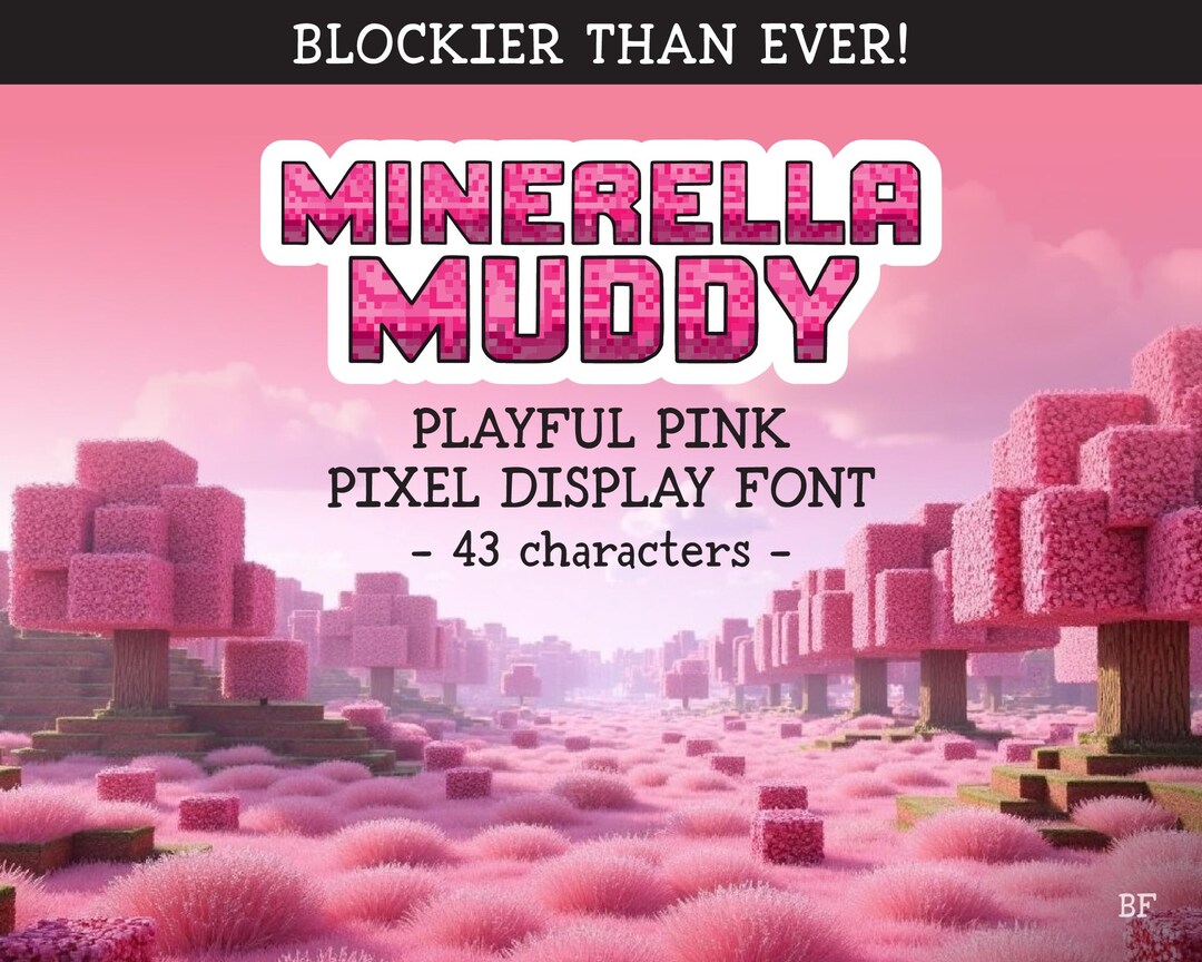 Pixel Lettering Pinky Pink Pixel Art Font: MINERELLA MUDDY Retro Gaming Style (digital ...