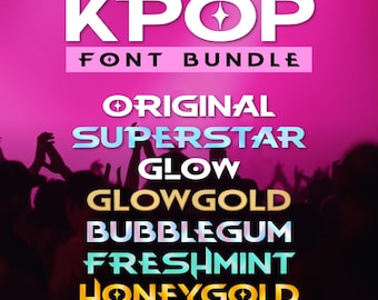KPOP Font Bundle – 7 Korean Style Display Fonts – OpenType svg Color Font + otf + ttf – Y2K Gaming, Esports, Logo & Poster Typeface Pack