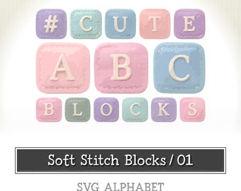 FLUFFY EMBROIDERED BLOCKS / 01 – Soft svg Alphabet – Cozy Fabric Toy Blocks Letters, Pastel Nursery Decor, Baby Room Wall Art, Felt Clipart