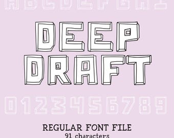 DEEP DRAFT Font – Sketchy 3D Display Typeface otf + ttf – Hand-Drawn Alphabet for Posters, Invitations, Stickers & Creative Crafts