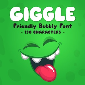 Carattere con lettere a bolle GIGGLE, simpatico carattere per bambini per Canva Procreate, carattere con stile a palloncino giocoso, scrittura a mano rotonda per design fai da te OTF