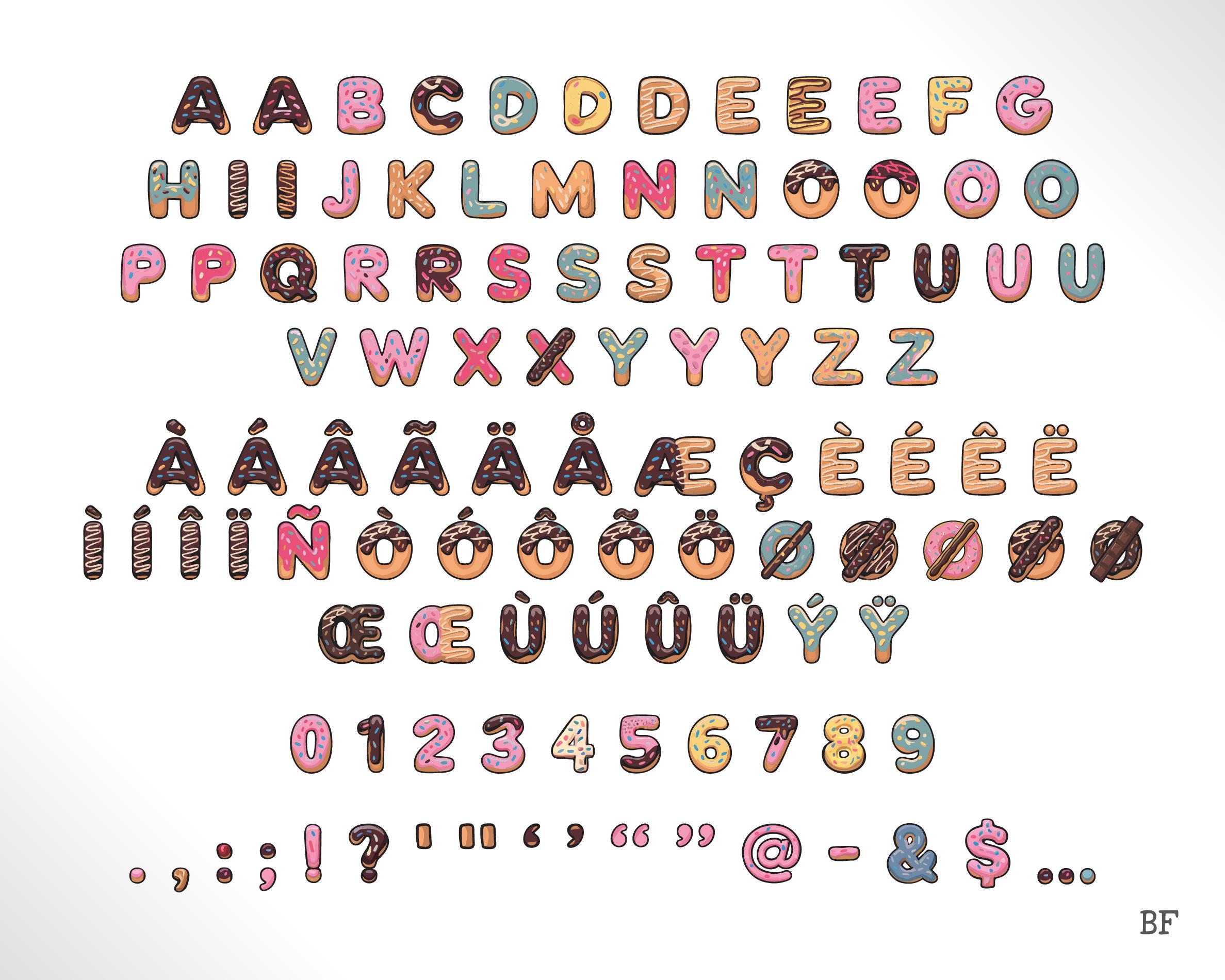DONUTS DIZZY Extended - Colorful Donut Font | Frosted Alphabet Letters ...