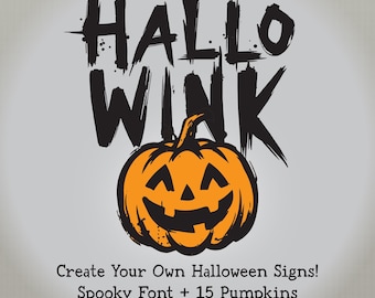 HALLOWINK Halloween Font – Spooky Distressed Brush Lettering with 15 Pumpkin Characters for Signs Crafts Invitations DIY Decor