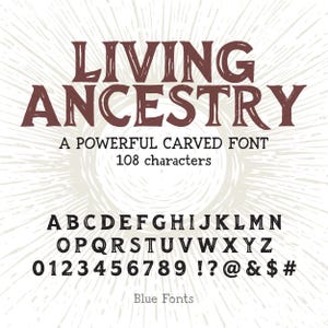 LIVING ANCESTRY - Powerful Carved Font - Bold Chiseled Letterforms, Strong Heritage Alphabet for Cultural Designs (otf + ttf)