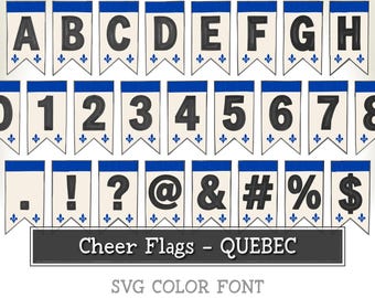 CHEER FLAGS QUEBEC – Patriotic Bunting Font otf – Handmade Fleur de Lys Flag Letters for Saint-Jean, Fête Nationale & Quebec Celebrations