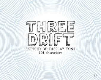 Fuente THREE DRIFT, fuente 3D dibujada a mano, letras sombreadas para Canva, Procreate, fuente Bold Sketch para proyectos de diseño gráfico.