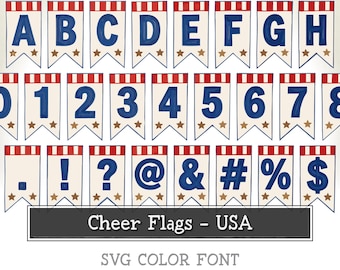 CHEER FLAGS USA – Patriotic Bunting Font – otf – Handmade Flag Letters for 4th of July, Independence Day & 250th Anniversary – Easy Download