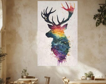 Stag Colourful Silhouette Wall Art/Poster