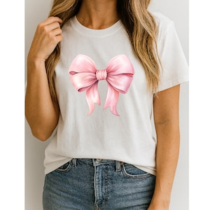Pink Bow T-Shirt, Coquette Aesthetic Tee, Cute Girly Shirt, Soft Girl Top, Trendy Unisex Graphic Tee, Gift for Her, Kawaii Shirt