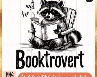 Mapache Booktrovert PNG: Diseño humorístico para amantes de los libros (Descarga digital)