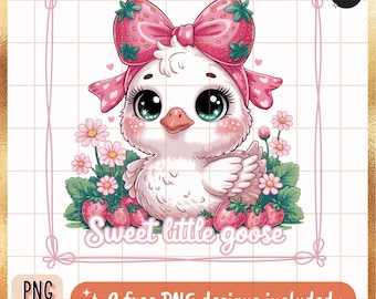 Strawberry Bow Goose PNG: Coquette Style Clipart (Digital Download)