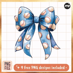 Elegant Blue Baseball Bow PNG, Baseball-Themed Digital File, Sublimation Baseball, Stylish Sports Bow, Coquette Baseball Clipart