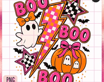 Retro Halloween Ghost PNG: Checkered Pumpkin, Coquette Spooky Season (Digital Download)