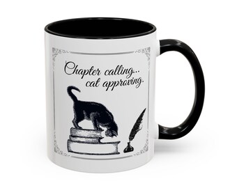 Vintage zwarte kat koffiemok, theekopje boekenliefhebber
