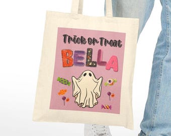Personalized Halloween Trick or Treat Bag: Pastel Pink Custom Tote