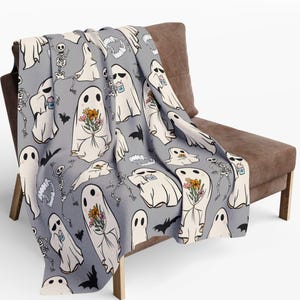 Pastel Ghost Summerween Fleece Blanket: Halloween Beachy Throw