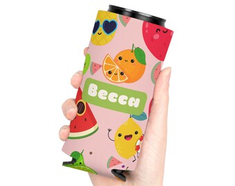 Personalized Kawaii Fruit Can Cooler, Summer Beverage Sleeve