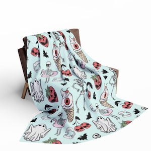 Pastel Ghost Summerween Blanket, Soft Fleece Blanket—  Halloween Beachy Throw
