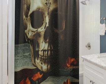Douchegordijn met gotische schedel: griezelige badkamerdecoratie Halloween