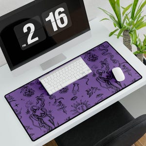 Celestial Moon and Goddesses Desk Mat, Purple MousePad, Office Decor, Lunar Theme Desk Accessories, Astrology Desk Pad, Non-Slip Gaming Mat