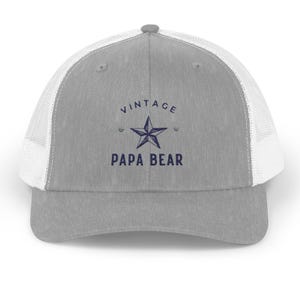 Embroidered Trucker Cap, Vintage Papa Bear Dad Hat, Retro Grandpa Baseball Cap, Gift for Him, Snapback Mesh Summer Cap.