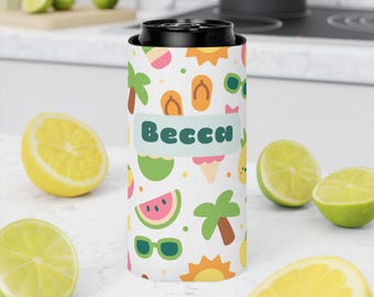 Personalized Kawaii Fruit Can Cooler: Summer Party Drink Sleeve, Great Stocking Stuffer for her