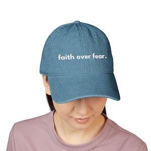 Embroidered Christian Denim Hat: Faith Over Fear, God Is Good