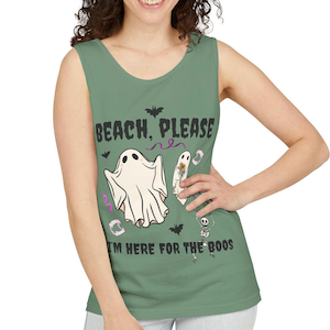 Spooky Beach Tank Top: Halloween Ghost Tee - Summerween Shirt