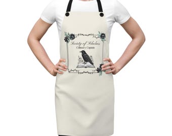Black and White Gothic Design, Ravens, Culinary Chef Apron | Literary Bookish Kitchen Apron