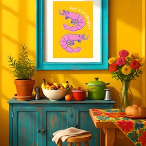 Tropical Shrimp Art Print: Colorful Foodie Wall Decor
