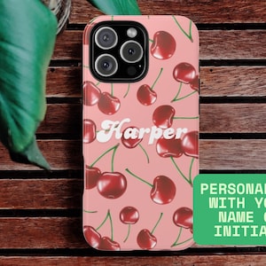 Personalized iPhone case, Fun Cherry Fruit Design Phone Case, Monogrammed phone case, custom name gift for her