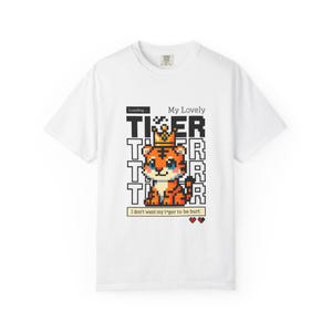 Pixel Tiger Shirt Cute Crown Tiger Retro Pixel Art Tee Funny Sad Animal Graphic Design Nostalgic Gamer Style Soft Aesthetic Unisex Top
