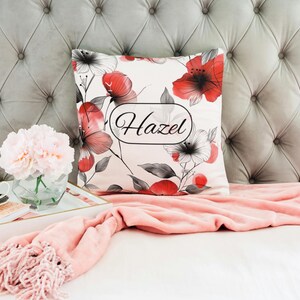 Floral Minimalist Pillow, Red Flower Design, Perfect Gift for Any Occasion, Home Decor Accent, Square Cushion, Throw Pillow