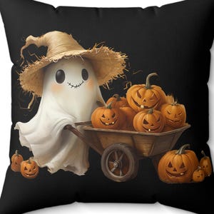 Halloween Ghost Square Pillow, Fall Decor, Spooky Home Accents, Pumpkin Pillow, Cozy Cushion, Halloween throw pillow, Halloween pillow