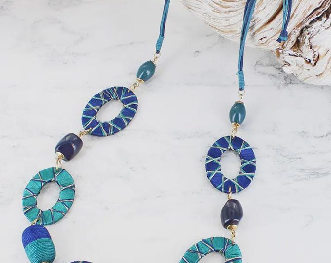 Wrapped thread hoop necklace