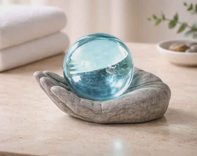 Recycled Glass Ball on Stone Hand, fair trade
