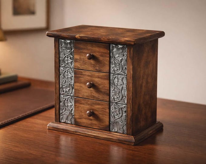 Mango Wood 3 Drawer Metal Overlay Chest 27cm